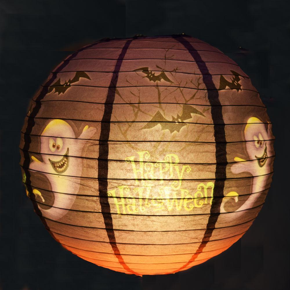 12" Ghosts and Bats Happy Halloween Paper Lantern - PaperLanternStore.com - Paper Lanterns, Decor, Party Lights & More