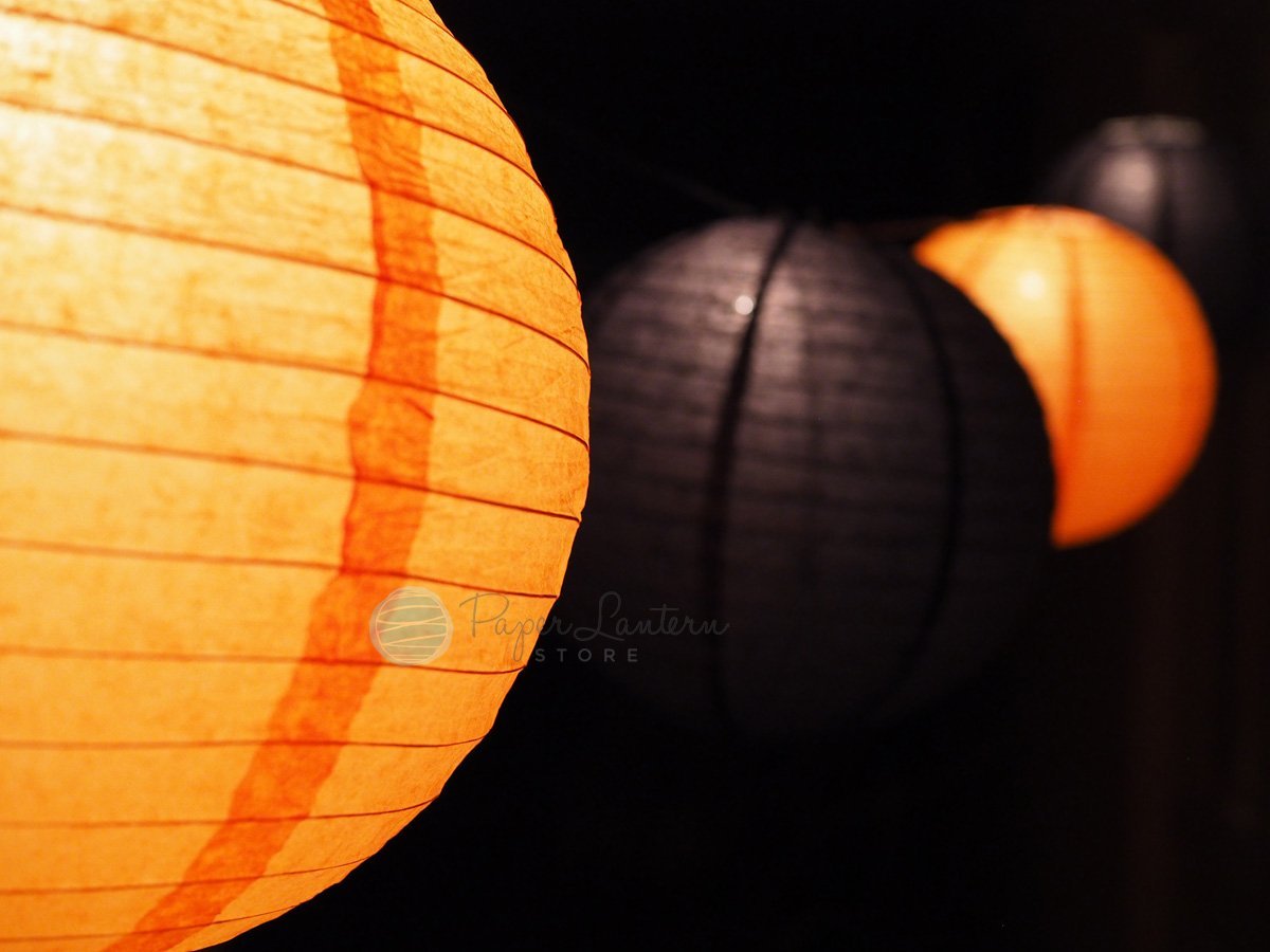 8&quot; Halloween Black and Orange Paper Lantern String Light Party Decoration COMBO Kit (12 FT, EXPANDABLE, Black Cord) - PaperLanternStore.com - Paper Lanterns, Decor, Party Lights &amp; More