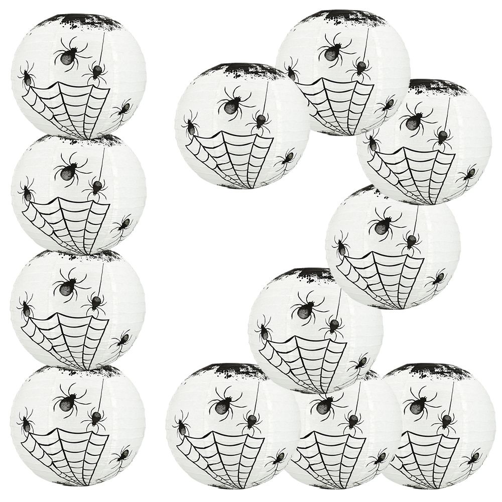 12 PACK | 14&quot; Halloween Spiders Spooky Bug Webs Paper Lantern, Hanging Decoration - PaperLanternStore.com - Paper Lanterns, Decor, Party Lights &amp; More