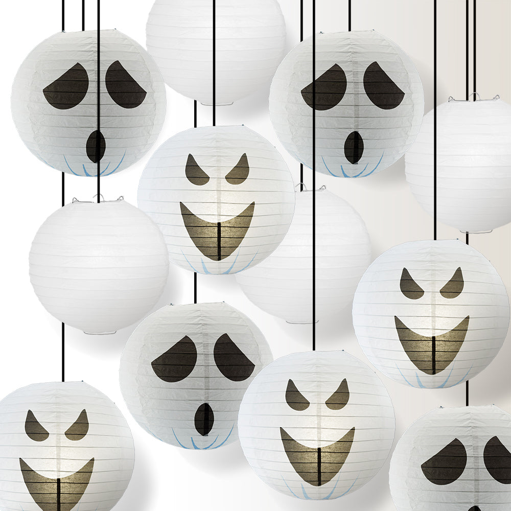 Halloween 12-Piece Spooky Ghosts Paper Lantern Party Pack Set, Assorted Hanging Decoration - PaperLanternStore.com - Paper Lanterns, Decor, Party Lights & More