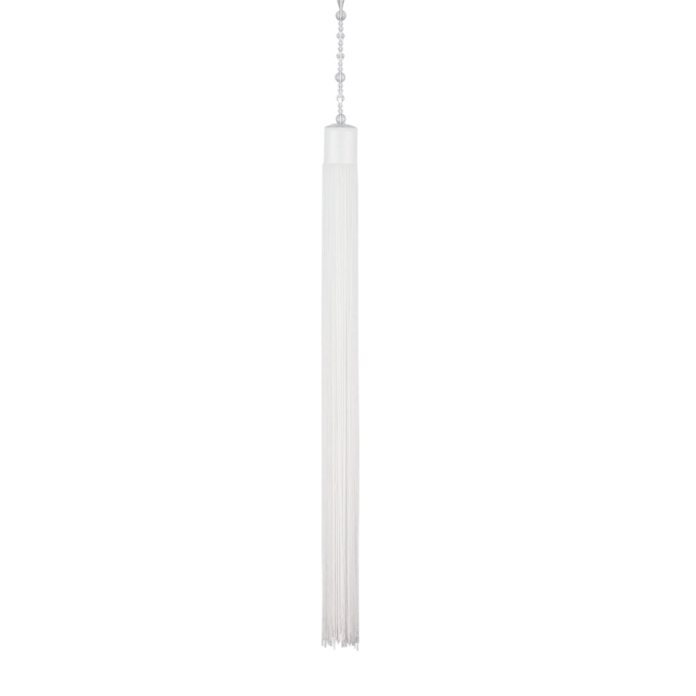 Extra-Long 31 x 2&quot; White Tassel Strand with Beaded 13-inch Crystal Clear Hanging Cord - PaperLanternStore.com - Paper Lanterns, Decor, Party Lights &amp; More