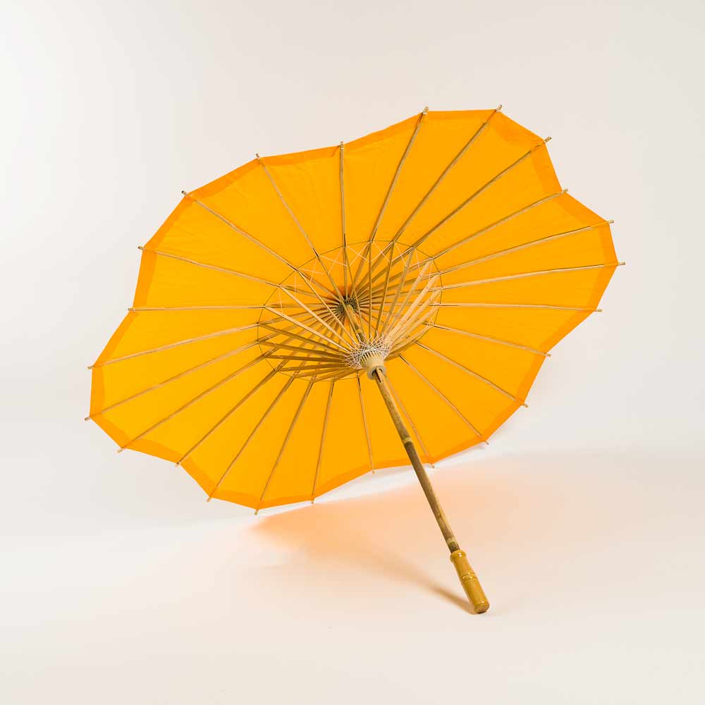 32" Orange Paper Parasol Umbrella, Scallop Blossom Shaped - PaperLanternStore.com - Paper Lanterns, Decor, Party Lights & More