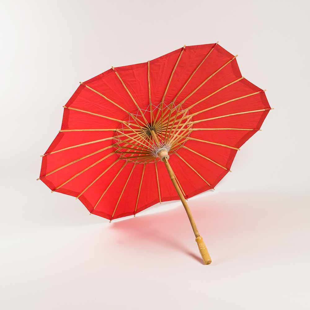 32 Inch Red Paper Parasol Umbrella, Scallop Blossom Shaped - PaperLanternStore.com - Paper Lanterns, Decor, Party Lights & More