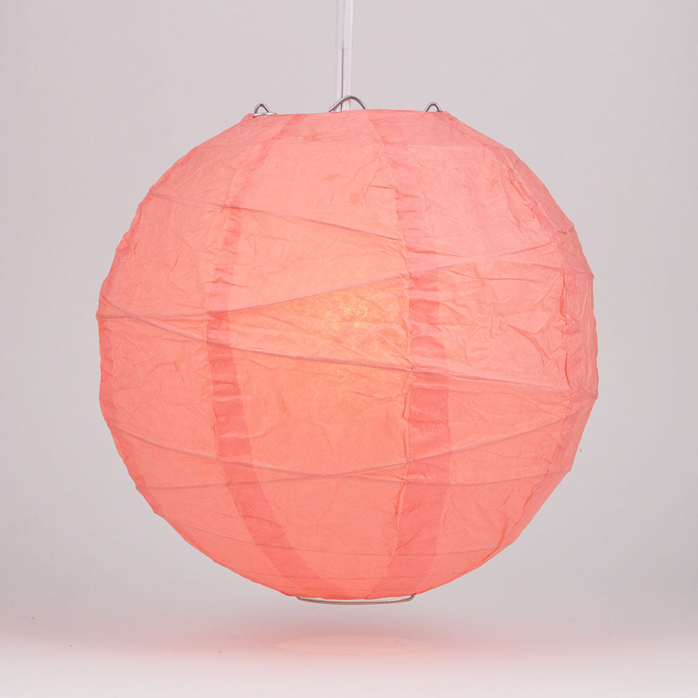 14&quot; Roseate / Pink Coral Round Paper Lantern, Crisscross Ribbing, Chinese Hanging Wedding &amp; Party Decoration - PaperLanternStore.com - Paper Lanterns, Decor, Party Lights &amp; More
