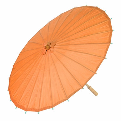 BULK PACK (6) 32&quot; Orange Paper Parasol Umbrellas with Elegant Handles - PaperLanternStore.com - Paper Lanterns, Decor, Party Lights &amp; More