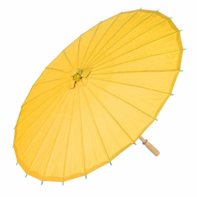 BULK PACK (6) 32&quot; Yellow Paper Parasol Umbrellas with Elegant Handles - PaperLanternStore.com - Paper Lanterns, Decor, Party Lights &amp; More