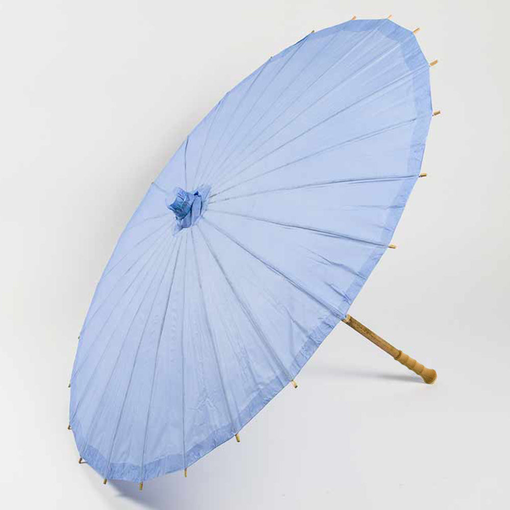32&quot; Serenity Blue Paper Parasol Umbrella for Weddings and Parties with Elegant Handle
