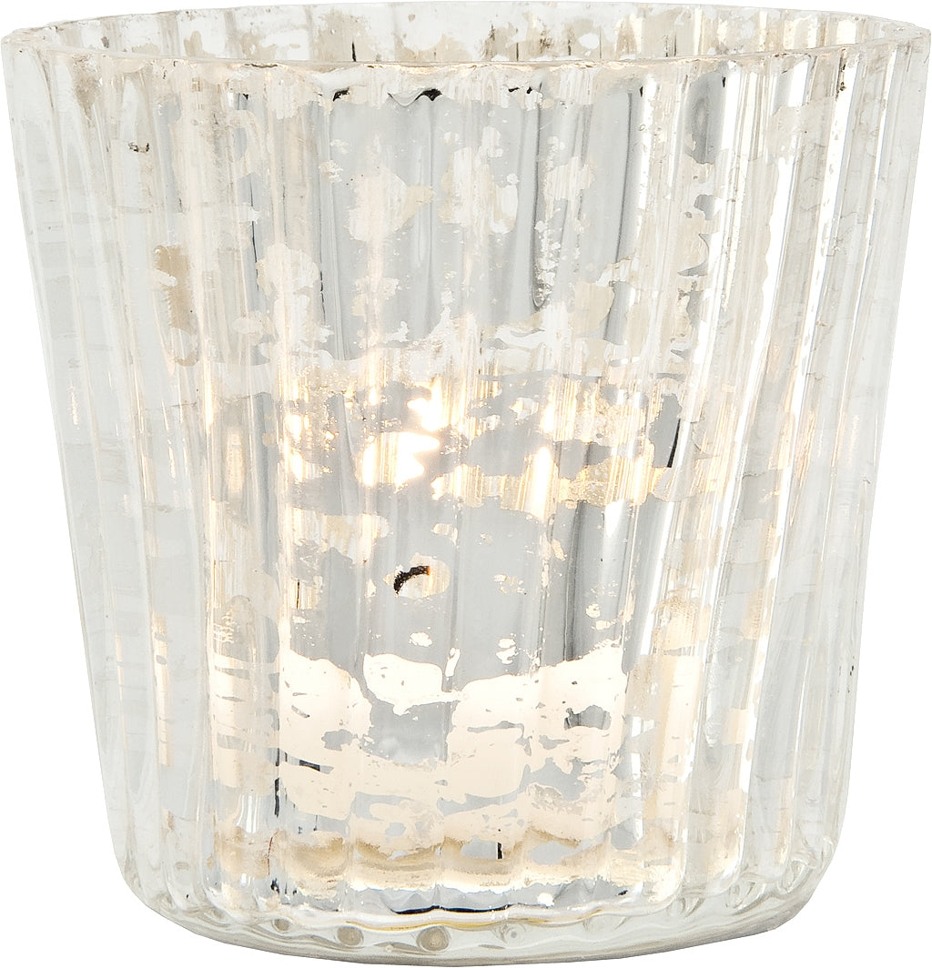 24 Pack | Vintage Mercury Glass Candle Holders (3-Inch, Caroline Design, Vertical Motif, Silver) - For use with Tea Lights - Home Decor, Parties and Wedding Decorations - PaperLanternStore.com - Paper Lanterns, Decor, Party Lights & More