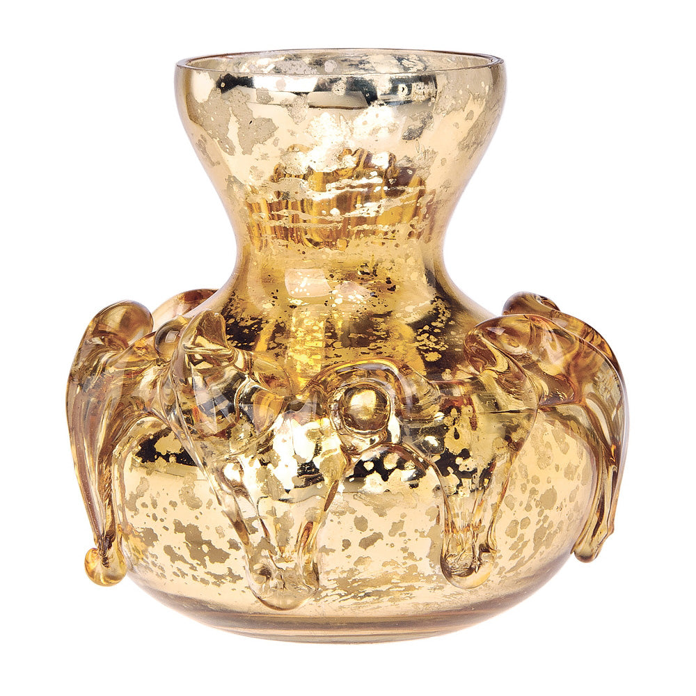 Vintage Mercury Glass Vase (4-Inch, Hedy Deco Design, Gold) - Decorative Flower Vase - For Home Decor, Party Decorations, and Wedding Centerpieces - PaperLanternStore.com - Paper Lanterns, Decor, Party Lights &amp; More
