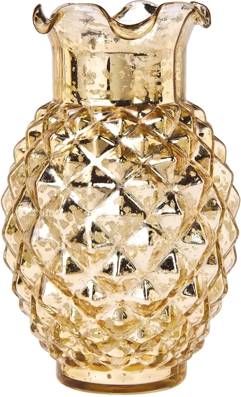 Vintage Mercury Glass Vase (6-Inch, Willa Ruffled Pineapple Design, Gold) - Decorative Flower Vase - For Home Decor and Wedding Centerpieces - PaperLanternStore.com - Paper Lanterns, Decor, Party Lights & More
