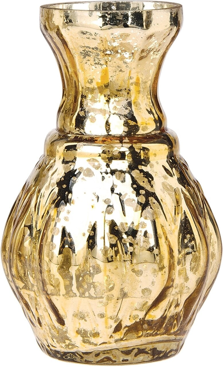 Vintage Mercury Glass Vase (4-Inch, Bernadette Mini Ribbed Design, Gold) - Decorative Flower Vase - For Home Decor, Party Decorations, and Wedding Centerpieces - PaperLanternStore.com - Paper Lanterns, Decor, Party Lights & More