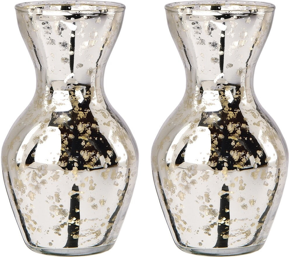 2 PACK | Mini Vintage Mercury Glass Vase (4.5-Inch, Adelaide Cone Top Design, Silver) - Decorative Flower Vase for Home Décor - PaperLanternStore.com - Paper Lanterns, Decor, Party Lights & More
