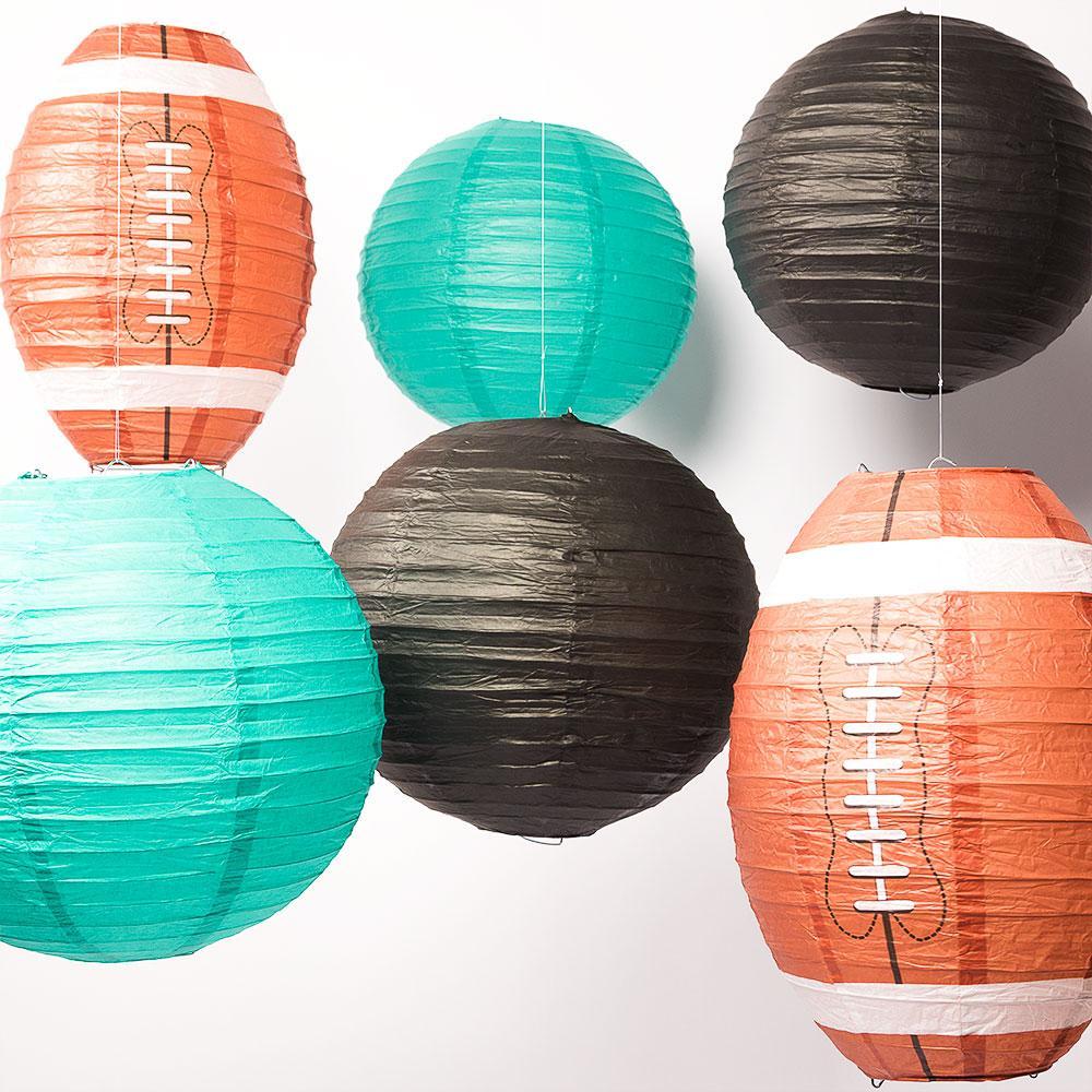 Jacksonville Pro Football Paper Lanterns 6pc Combo Tailgating Party Pack (Black/Teal) - by PaperLanternStore.com - Paper Lanterns, Decor, Party Lights & More