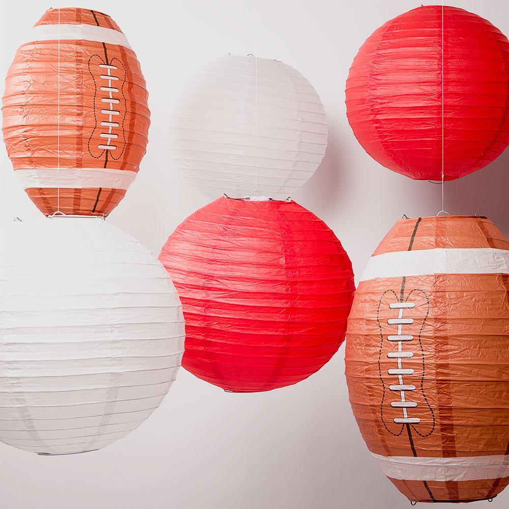 Kansas City Pro Football Paper Lanterns 6pc Combo Tailgating Party Pack (Red / White) - by PaperLanternStore.com - Paper Lanterns, Decor, Party Lights & More