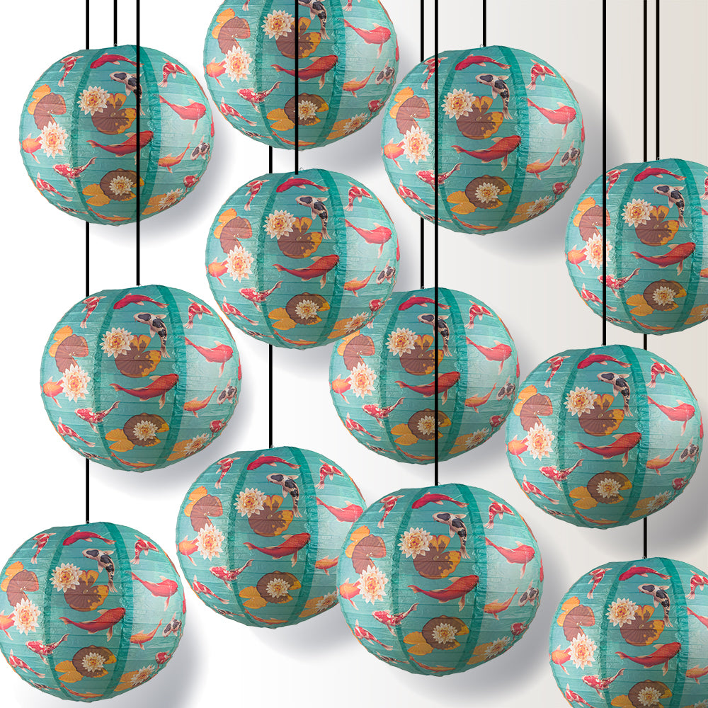 12 PACK | 14&quot; Japanese Koi Fish Pond Patterned Paper Lantern - PaperLanternStore.com - Paper Lanterns, Decor, Party Lights &amp; More