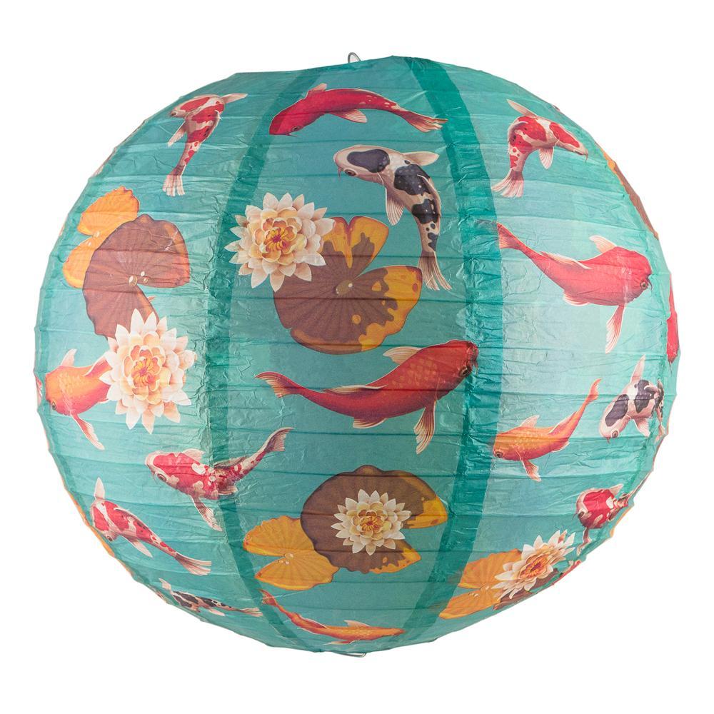 14&quot; Japanese Koi Fish Pond Patterned Paper Lantern - PaperLanternStore.com - Paper Lanterns, Decor, Party Lights &amp; More