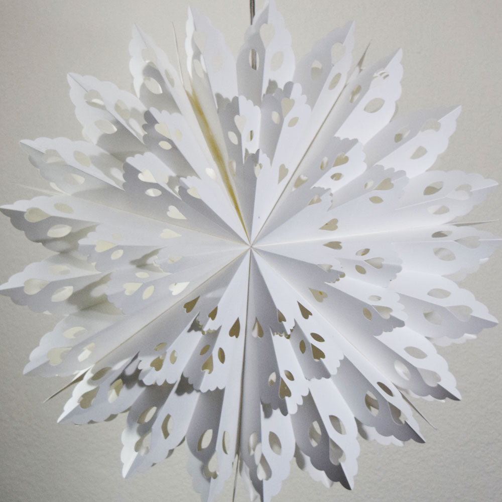 Quasimoon Pizzelle Paper Star Lantern (32-Inch, White, Winter Wreath Snowflake Design) - Great With or Without Lights - Holiday Snowflake Decorations - PaperLanternStore.com - Paper Lanterns, Decor, Party Lights & More