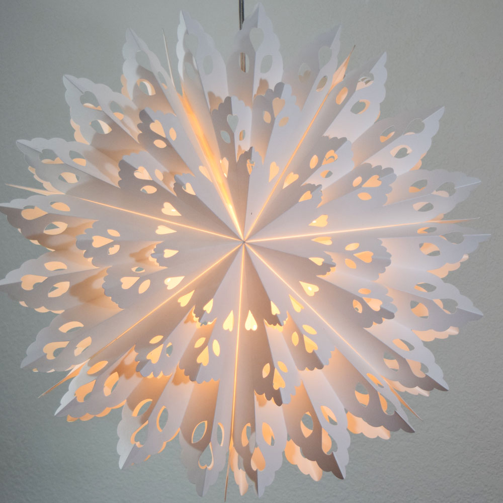 Quasimoon Pizzelle Paper Star Lantern (32-Inch, White, Winter Wreath Snowflake Design) - Great With or Without Lights - Holiday Snowflake Decorations - PaperLanternStore.com - Paper Lanterns, Decor, Party Lights & More