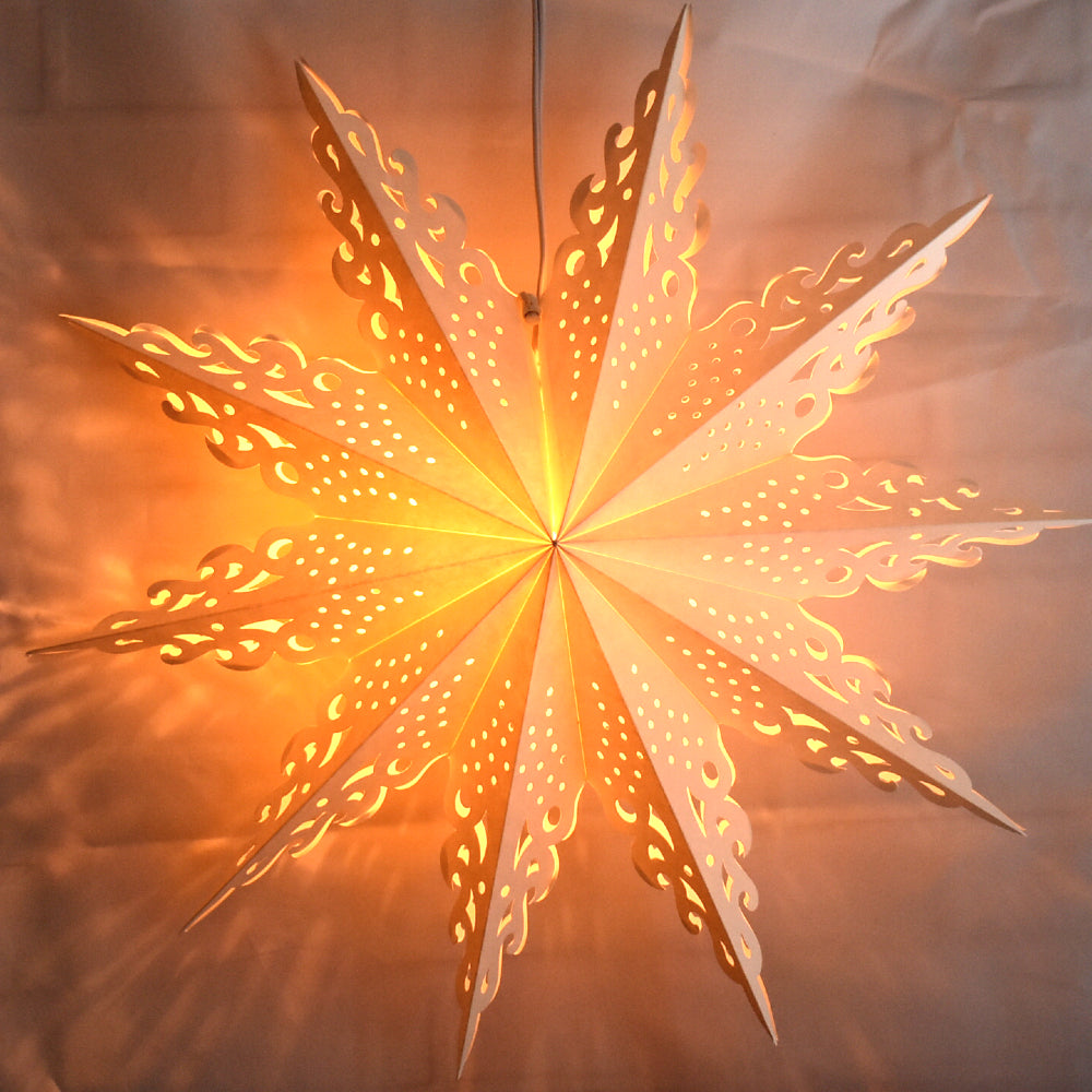 Quasimoon Pizzelle Paper Star Lantern (32-Inch, White, Ice Crystal Snowflake Design) - Great With or Without Lights - Holiday Snowflake Decorations - PaperLanternStore.com - Paper Lanterns, Decor, Party Lights & More