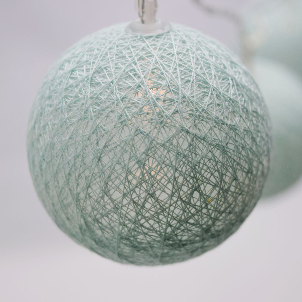 5.5 FT | 10 LED Battery Operated Arctic Spa Blue Round Cotton Ball String Lights With Timer - PaperLanternStore.com - Paper Lanterns, Decor, Party Lights &amp; More