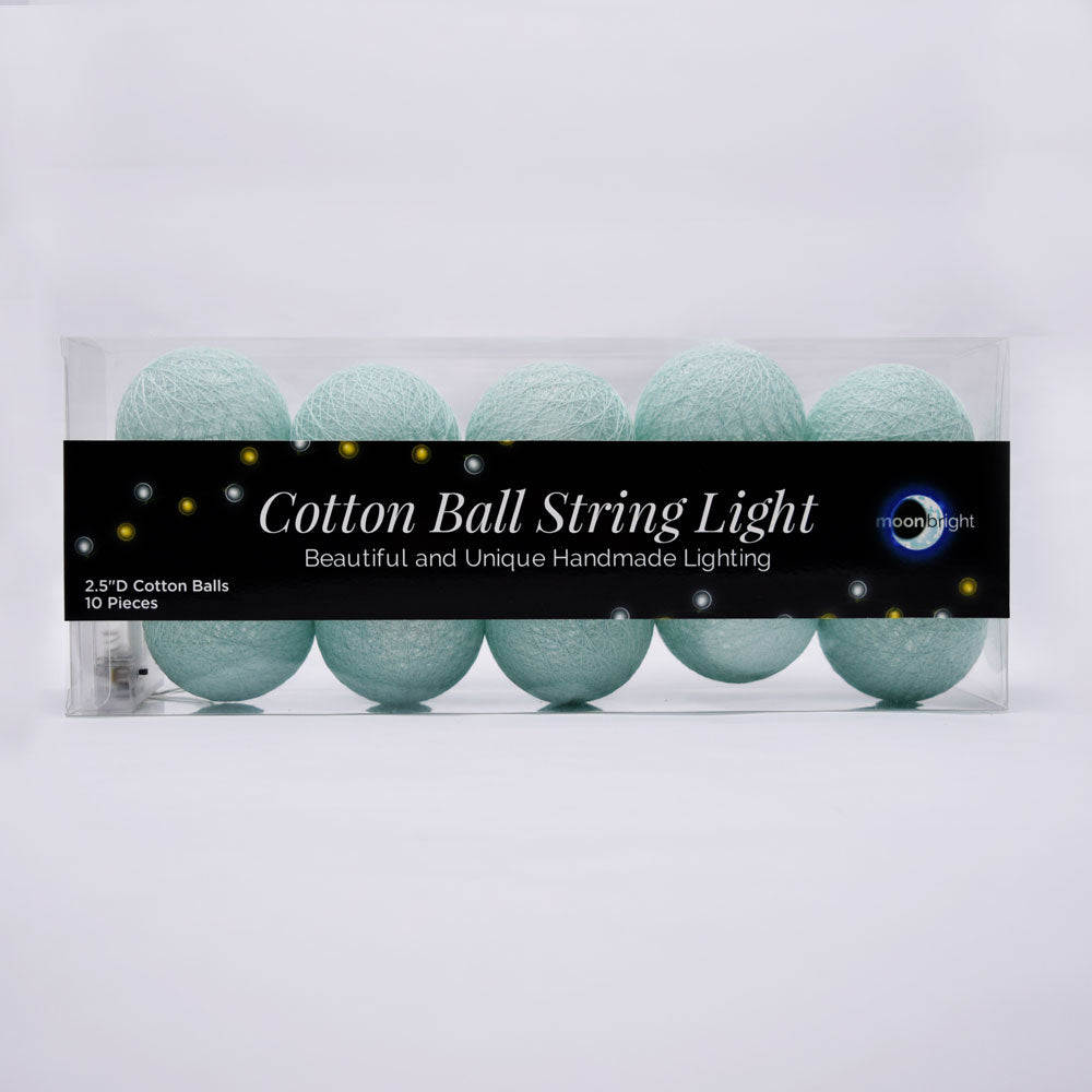 5.5 FT | 10 LED Battery Operated Arctic Spa Blue Round Cotton Ball String Lights With Timer - PaperLanternStore.com - Paper Lanterns, Decor, Party Lights &amp; More