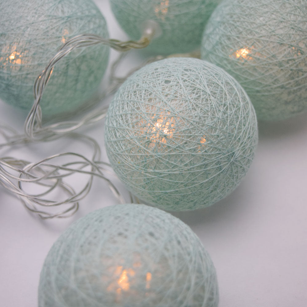 5.5 FT | 10 LED Battery Operated Arctic Spa Blue Round Cotton Ball String Lights With Timer - PaperLanternStore.com - Paper Lanterns, Decor, Party Lights & More