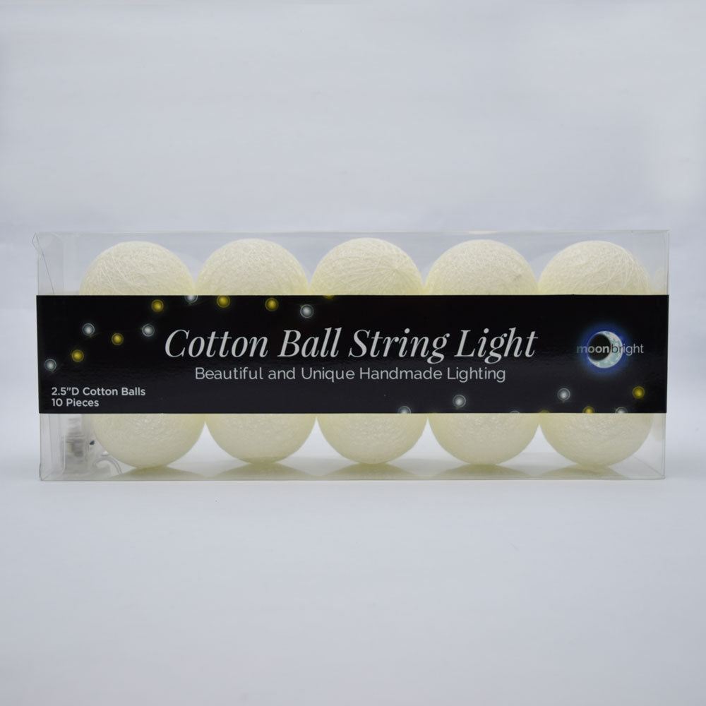 5.5 FT | 10 LED Battery Operated Beige Round Cotton Ball String Lights With Timer - PaperLanternStore.com - Paper Lanterns, Decor, Party Lights &amp; More