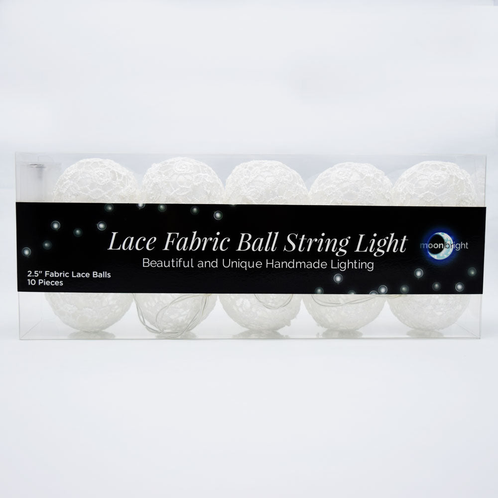 10 LED White Round Lace Fabric Ball String Light, 5.5 FT, Battery Operated - PaperLanternStore.com - Paper Lanterns, Decor, Party Lights &amp; More