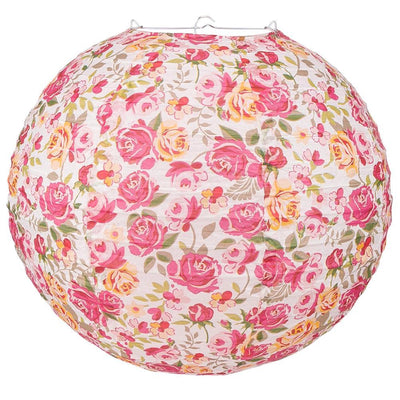 14" Liberty Print Fuchsia Rose Floral Pattern Paper Lantern, Design by Esper - PaperLanternStore.com - Paper Lanterns, Decor, Party Lights & More