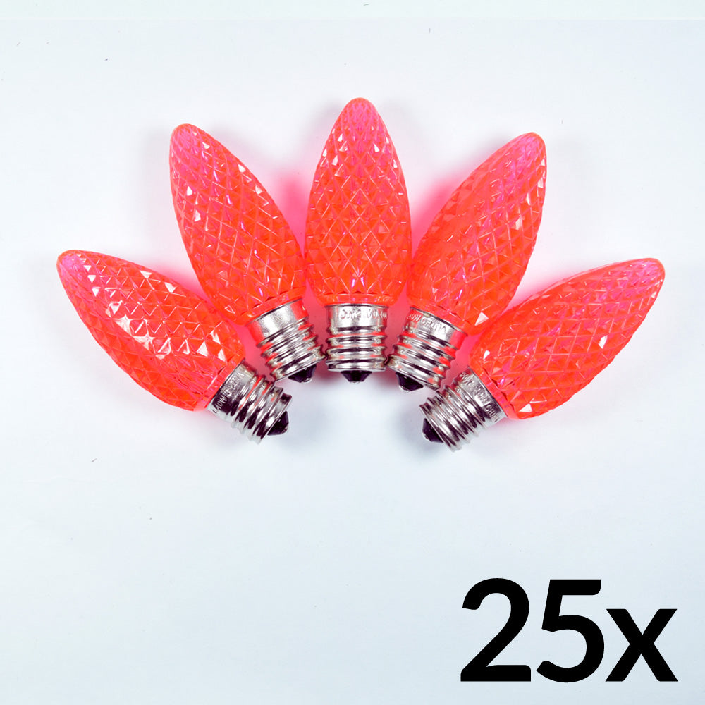 Replacement Pink 5 LED C9 Faceted Christmas Light Bulbs, E17 Base (25 PACK) - PaperLanternStore.com - Paper Lanterns, Decor, Party Lights & More