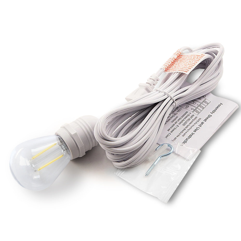 CORD + Shatterproof Bulb | White Weatherproof Outdoor Pendant Light Lamp Cord Combo Kit, S14 Cool White Bulb
