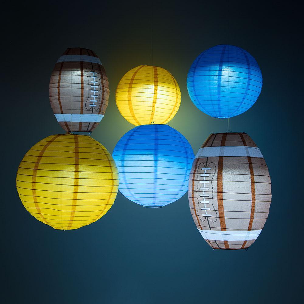 Los Angeles C Pro Football Paper Lanterns 6pc Combo Tailgating Party Pack (Turquoise / Yellow)  - by PaperLanternStore.com - Paper Lanterns, Decor, Party Lights &amp; More