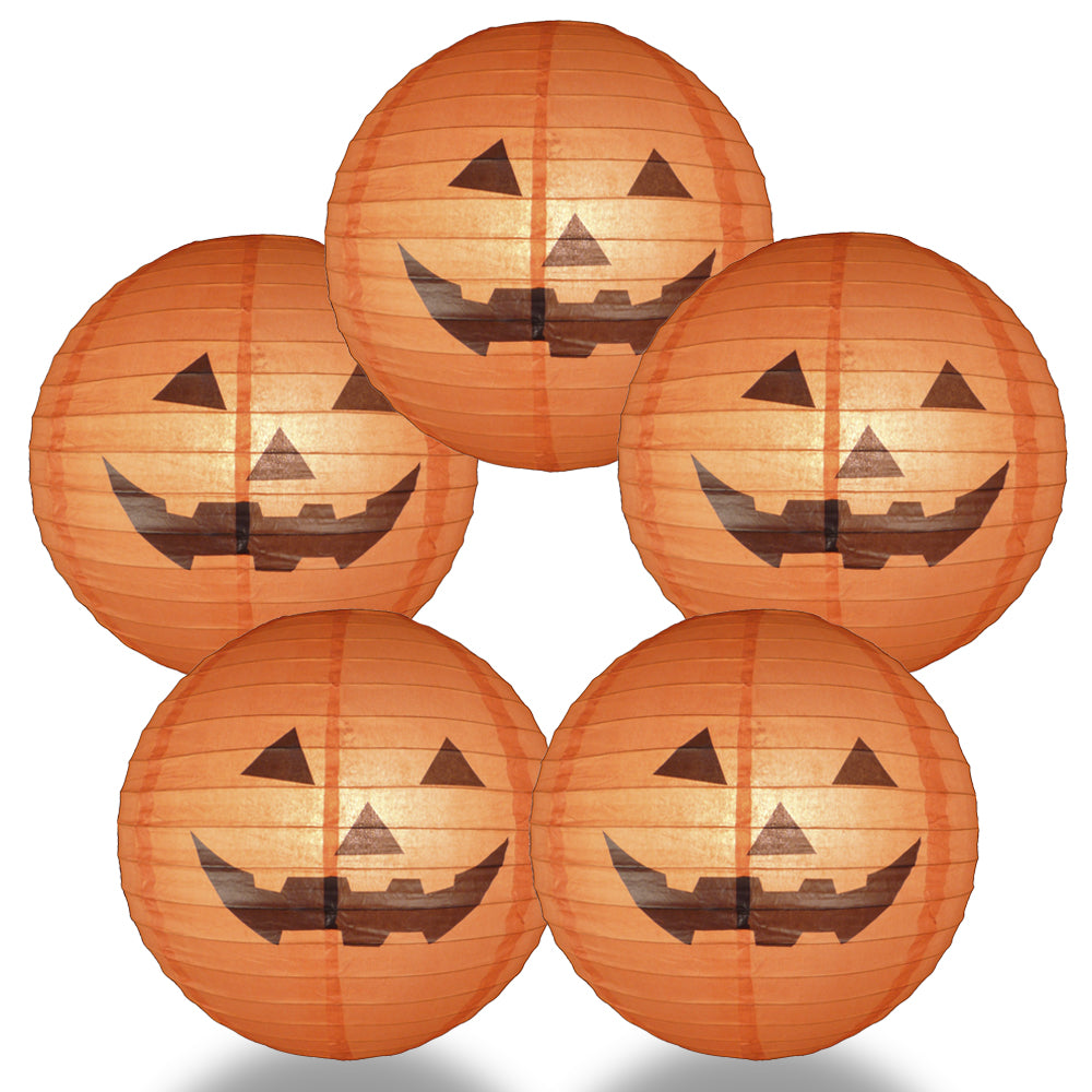 5 PACK | 16&quot; Happy Jack-O-Lantern Halloween Paper Lantern - PaperLanternStore.com - Paper Lanterns, Decor, Party Lights &amp; More