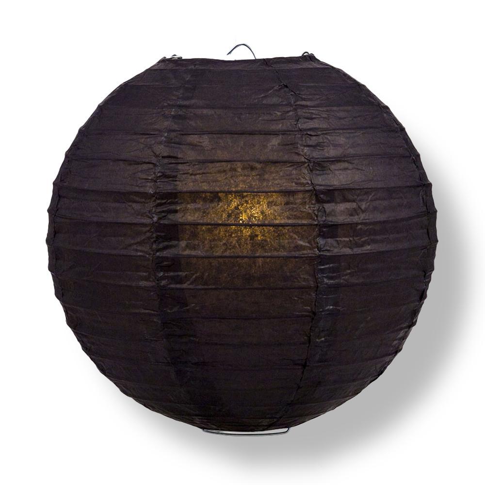 20 Inch Black Parallel Ribbing Round Paper Lantern - Luna Bazaar | Boho &amp; Vintage Style Decor
