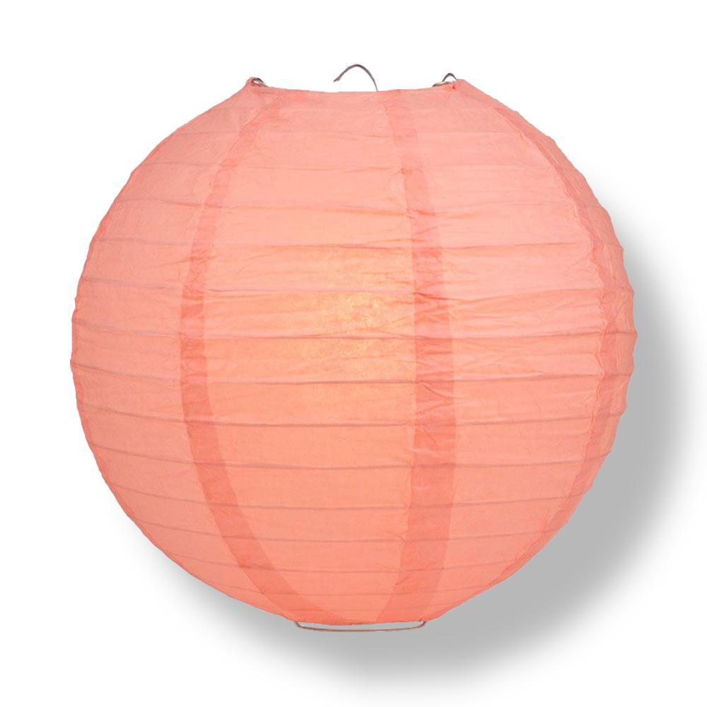 24" Roseate / Pink Coral Round Paper Lantern, Even Ribbing, Chinese Hanging Wedding & Party Decoration - PaperLanternStore.com - Paper Lanterns, Decor, Party Lights & More