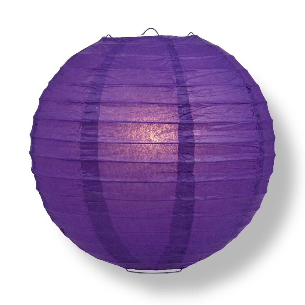 14" Royal Purple Round Paper Lantern, Even Ribbing, Chinese Hanging Wedding & Party Decoration - PaperLanternStore.com - Paper Lanterns, Decor, Party Lights & More