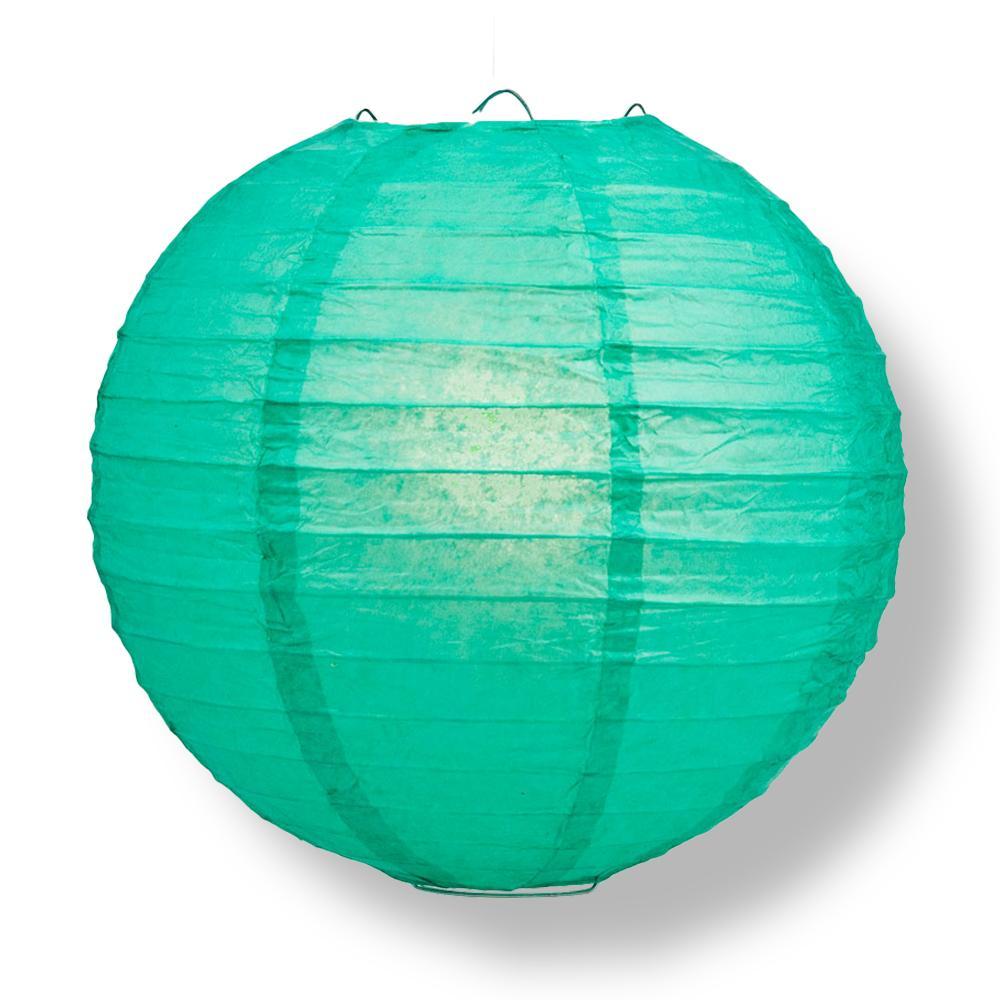 14 Inch Teal Green Parallel Ribbing Round Paper Lantern - PaperLanternStore.com - Paper Lanterns, Decor, Party Lights & More