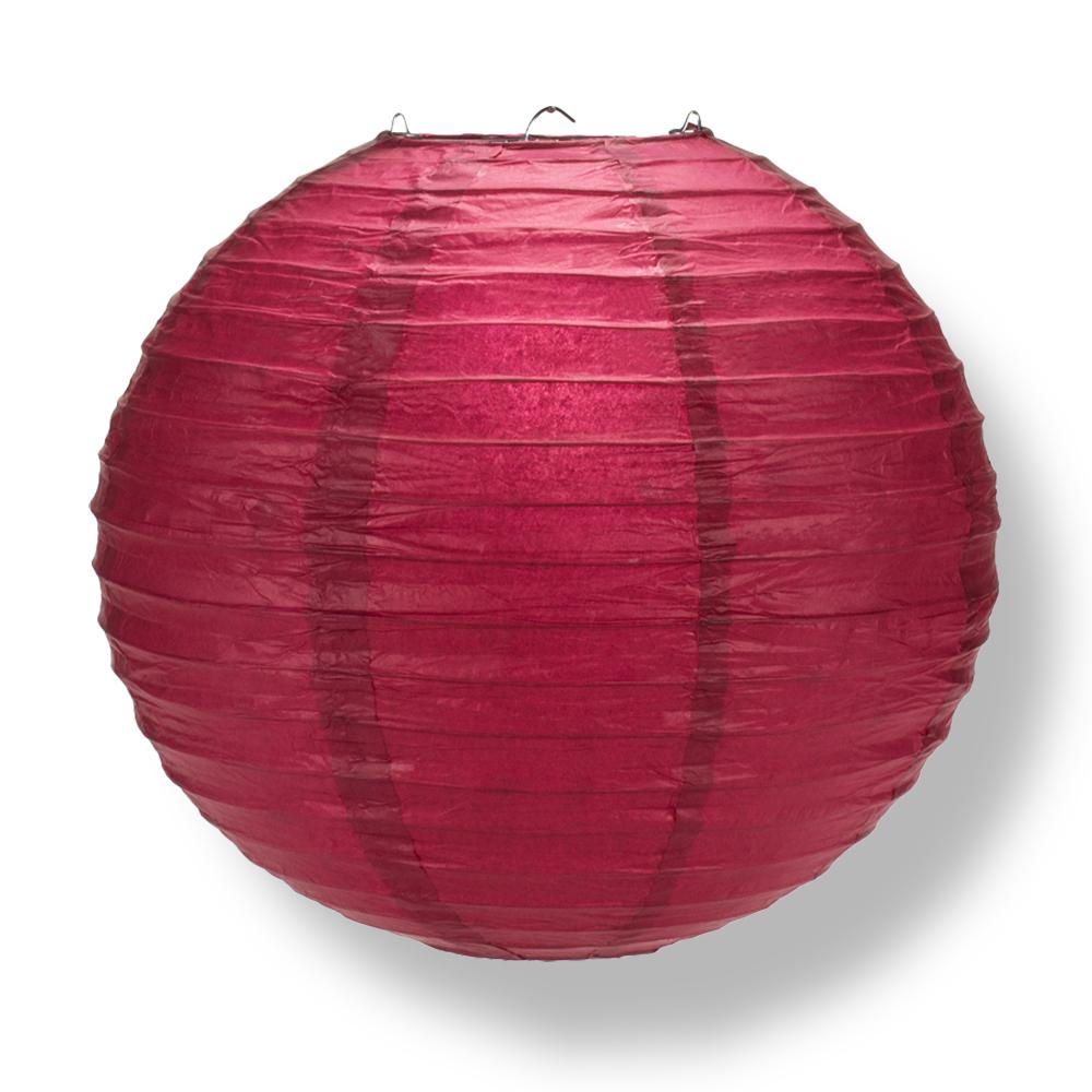 30" Velvet Red Jumbo Round Paper Lantern, Even Ribbing, Chinese Hanging Wedding & Party Decoration