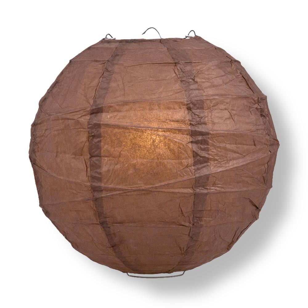 12" Brown Round Paper Lantern, Crisscross Ribbing, Chinese Hanging Wedding & Party Decoration - PaperLanternStore.com - Paper Lanterns, Decor, Party Lights & More