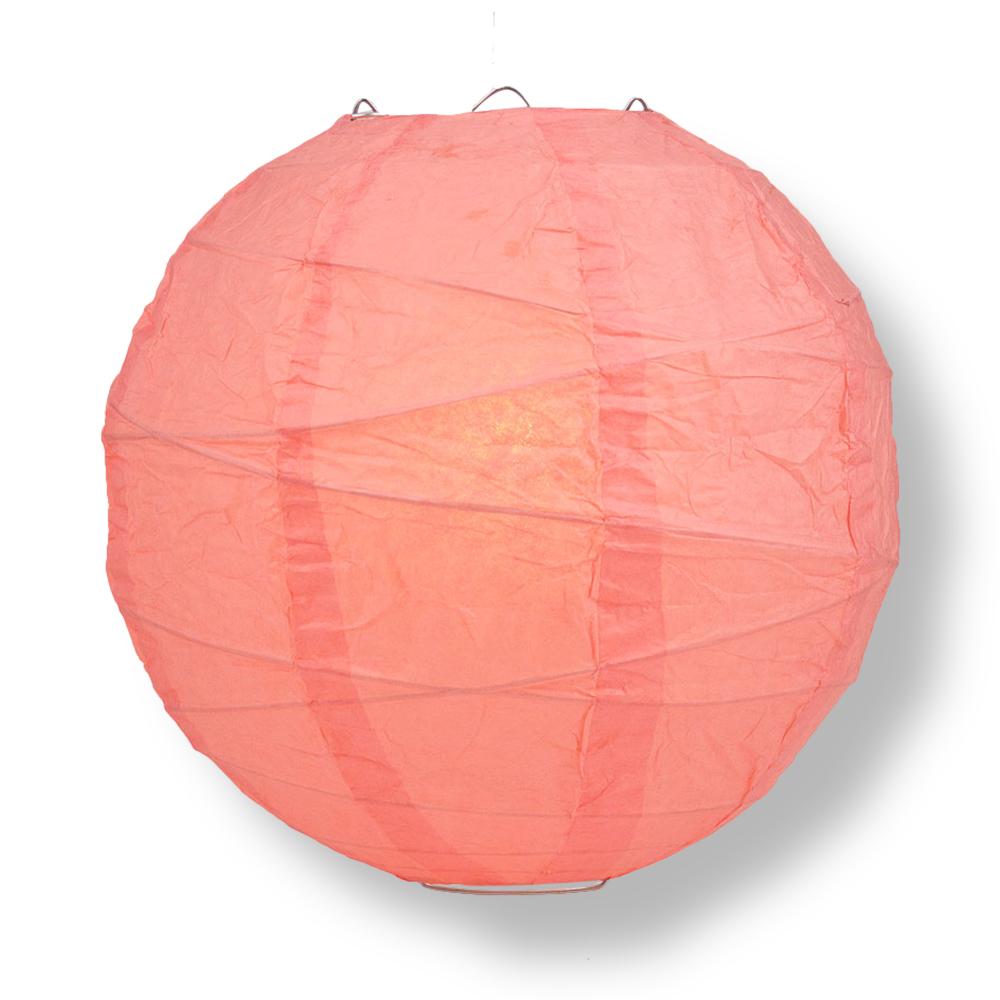 20" Roseate / Pink Coral Round Paper Lantern, Crisscross Ribbing, Chinese Hanging Wedding & Party Decoration - PaperLanternStore.com - Paper Lanterns, Decor, Party Lights & More