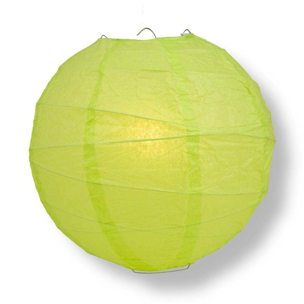 16" Light Lime Green Round Paper Lantern, Crisscross Ribbing, Chinese Hanging Wedding & Party Decoration - PaperLanternStore.com - Paper Lanterns, Decor, Party Lights & More