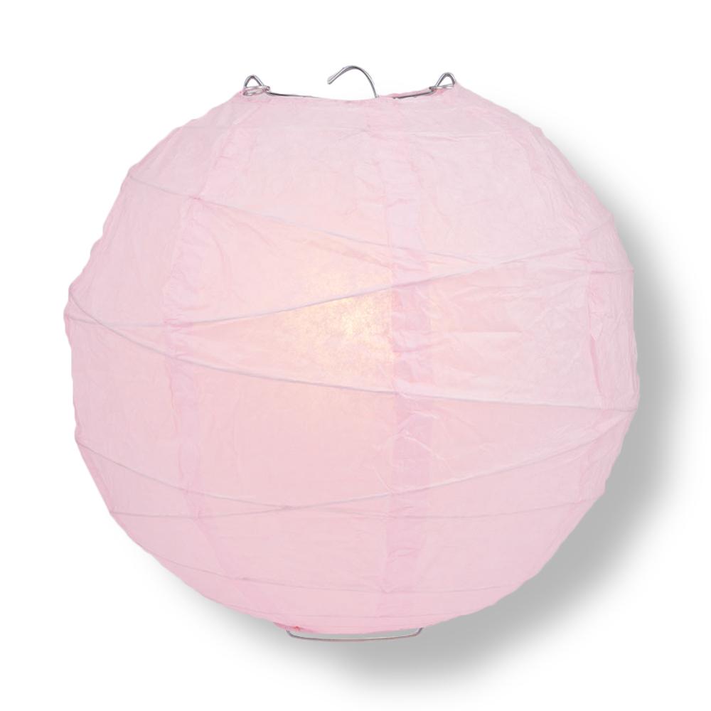 16" Pink Round Paper Lantern, Crisscross Ribbing, Chinese Hanging Wedding & Party Decoration - PaperLanternStore.com - Paper Lanterns, Decor, Party Lights & More