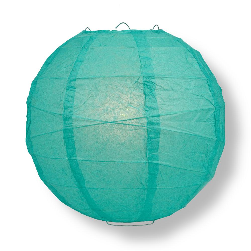 16" Teal Green Round Paper Lantern, Crisscross Ribbing, Chinese Hanging Wedding & Party Decoration - PaperLanternStore.com - Paper Lanterns, Decor, Party Lights & More