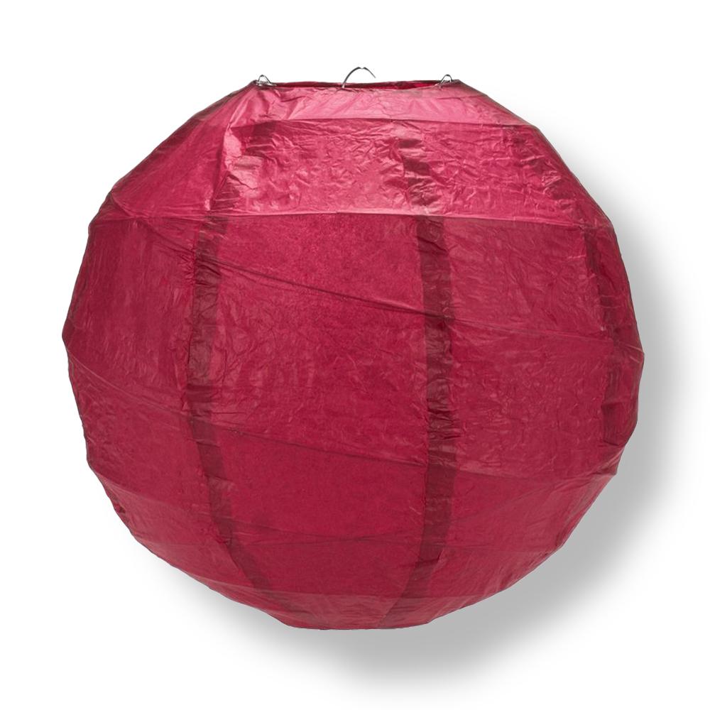 16" Velvet Red Round Paper Lantern, Crisscross Ribbing, Hanging Decoration - PaperLanternStore.com - Paper Lanterns, Decor, Party Lights & More