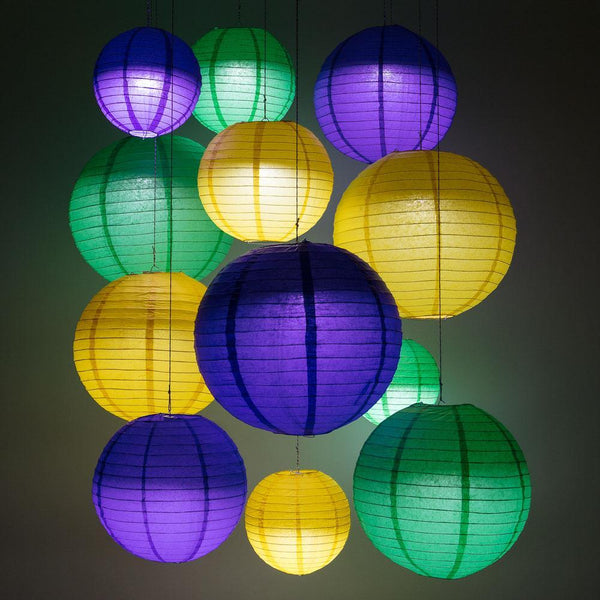 16-Pack Black, Gold & White Paper Lanterns – 6/8/10 Inch Sizes, With Tape & 66ft String, Indoor/Outdoor Party Decor