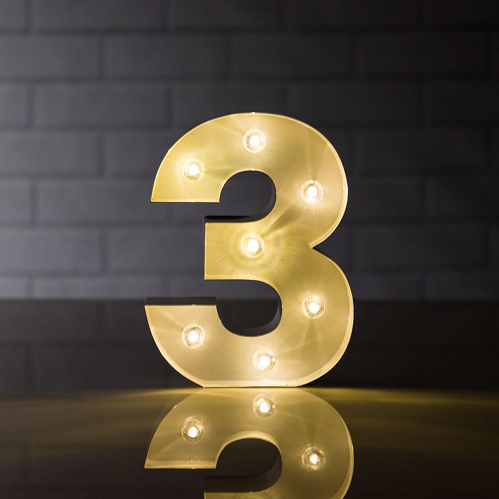 Marquee Light Number &#39;3&#39; LED Metal Sign (8 Inch, Battery Operated) - PaperLanternStore.com - Paper Lanterns, Decor, Party Lights &amp; More
