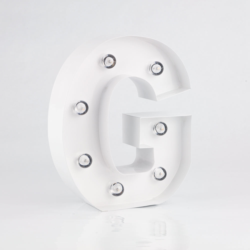 White Marquee Light Letter &#39;G&#39; LED Metal Sign (8 Inch, Battery Operated w/ Timer) - PaperLanternStore.com - Paper Lanterns, Decor, Party Lights &amp; More