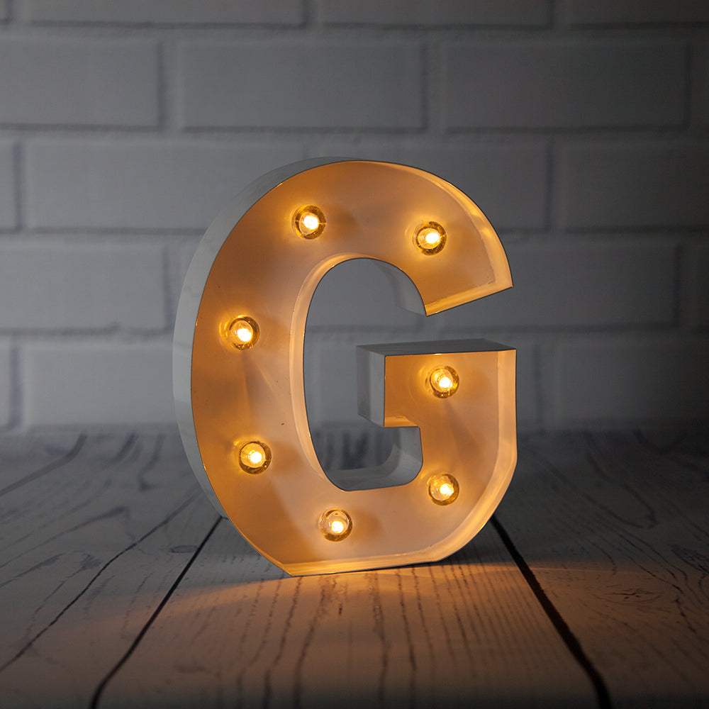White Marquee Light Letter 'G' LED Metal Sign (8 Inch, Battery Operated w/ Timer) - PaperLanternStore.com - Paper Lanterns, Decor, Party Lights & More