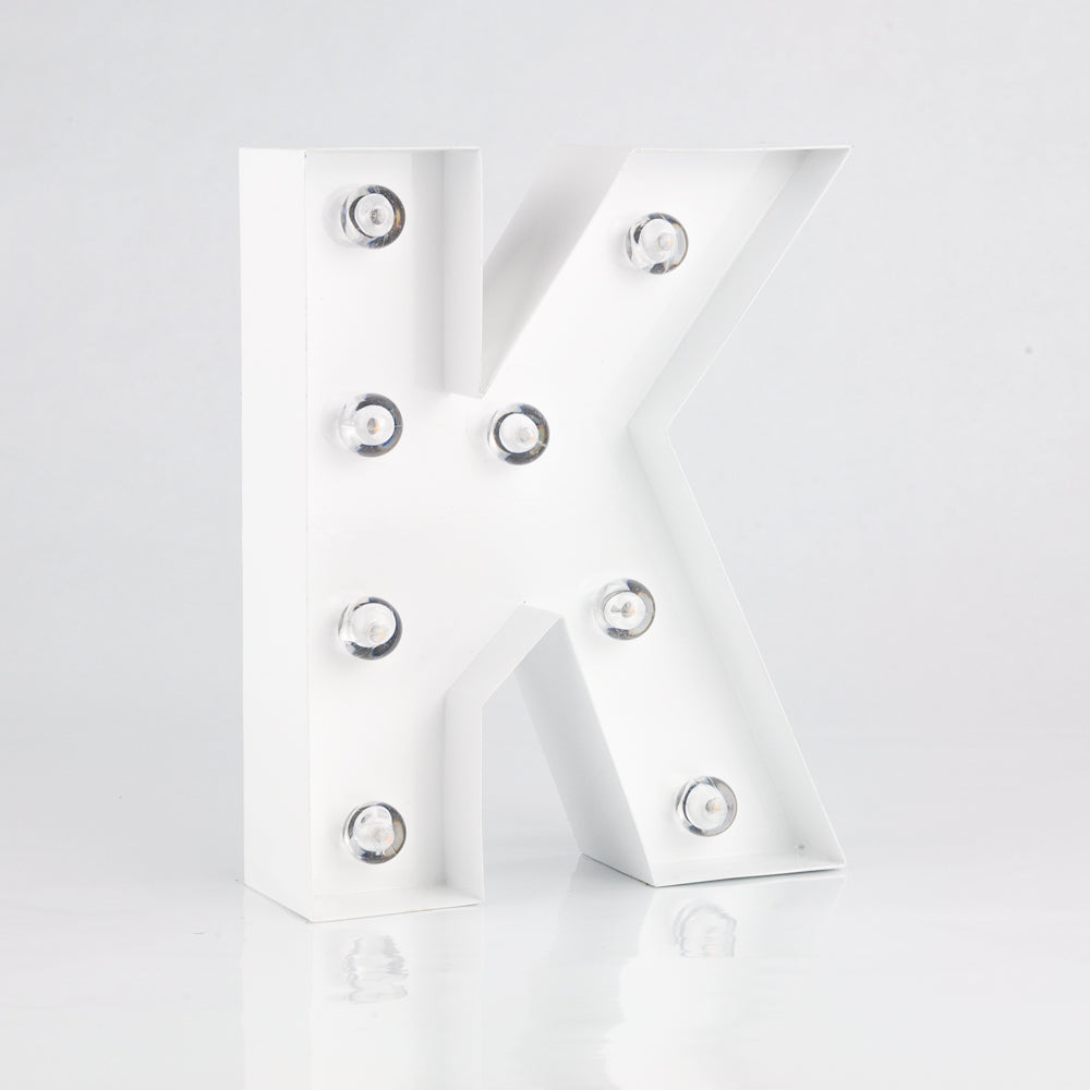White Marquee Light Letter 'K' LED Metal Sign (8 Inch, Battery Operated w/ Timer) - PaperLanternStore.com - Paper Lanterns, Decor, Party Lights & More