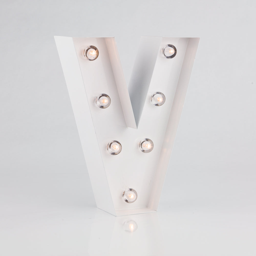 White Marquee Light Letter &#39;V&#39; LED Metal Sign (8 Inch, Battery Operated w/ Timer) - PaperLanternStore.com - Paper Lanterns, Decor, Party Lights &amp; More
